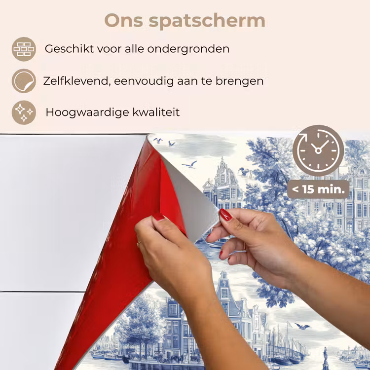 Huizen - Bomen - Water - Vogels - Blauw keuken achterwand spatscherm klein 900 -spatscherm_NL