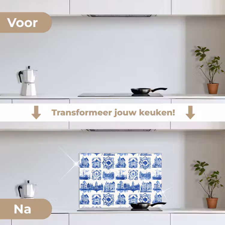 Huizen - Schepen - Blauw keuken achterwand spatscherm klein 900 -voor_na_NL