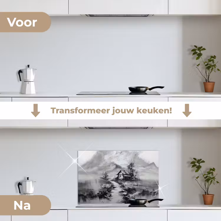 Hut - Grijs - Bergen - Mistig keuken achterwand spatscherm klein -voor_na_NL