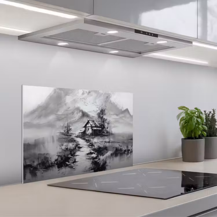 Hut - Grijs - Bergen - Mistig keuken achterwand spatscherm klein -3d_schuin