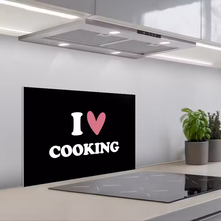 I love cooking - Koken - Hartje - Kookliefhebber - Kok - Spreuken keuken achterwand spatscherm klein -3d_schuin