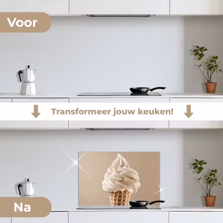 IJs - Softijs - Romig - Hoorntje - Beige keuken achterwand spatscherm klein -voor_na_NL
