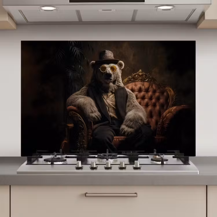Ijsbeer - Hoed - Bril - Stoel keuken achterwand spatscherm klein -3d_website