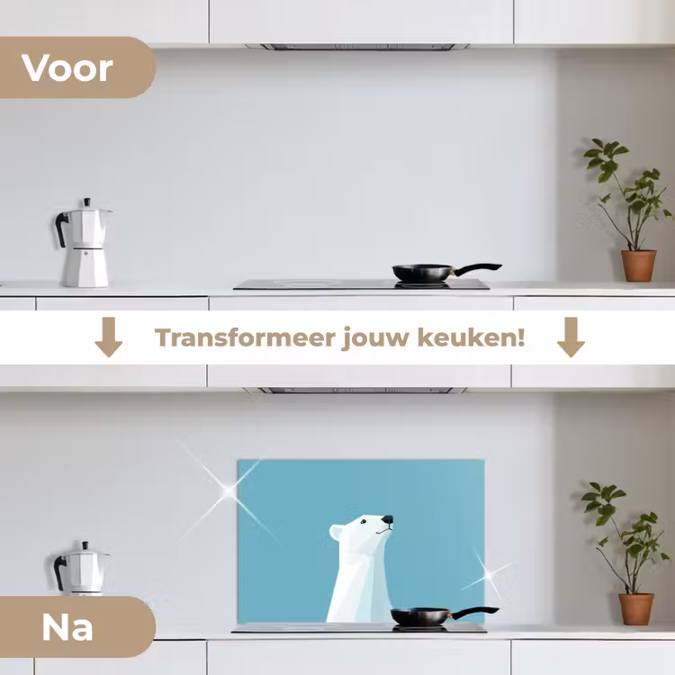 Ijsbeer - Lichtblauw - Minimalistisch keuken achterwand spatscherm klein -voor_na_NL