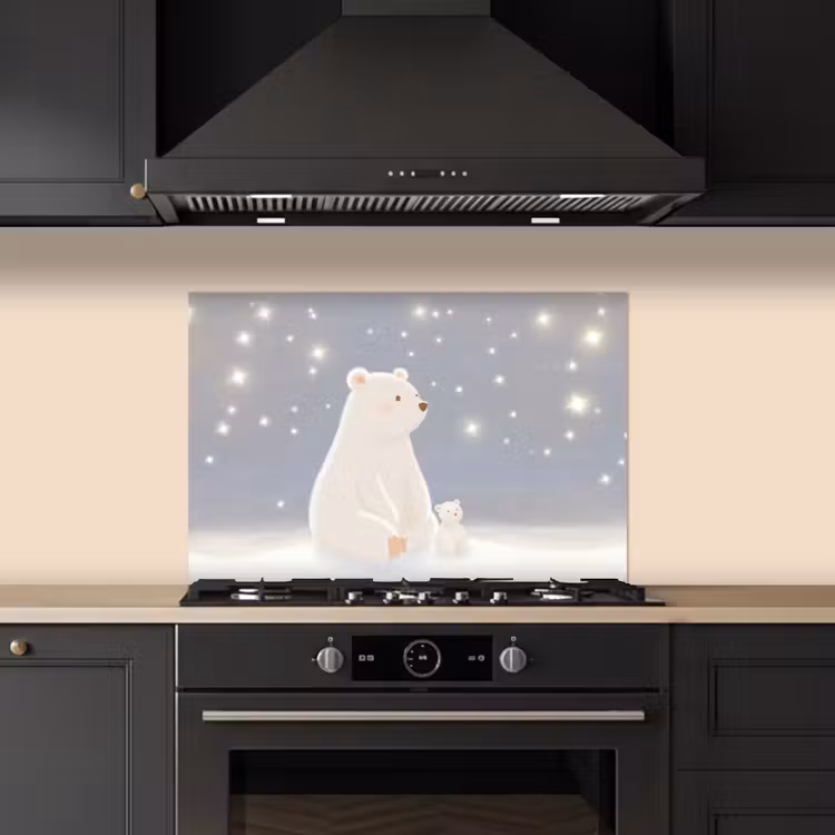 Ijsbeer - Sneeuw - Sterren - Blauw keuken achterwand spatscherm klein -sfeer1