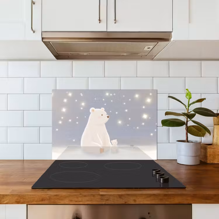Ijsbeer - Sneeuw - Sterren - Blauw keuken achterwand spatscherm klein -sfeer2