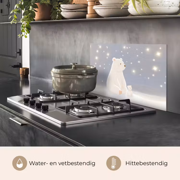 Ijsbeer - Sneeuw - Sterren - Blauw keuken achterwand spatscherm klein -usp_NL