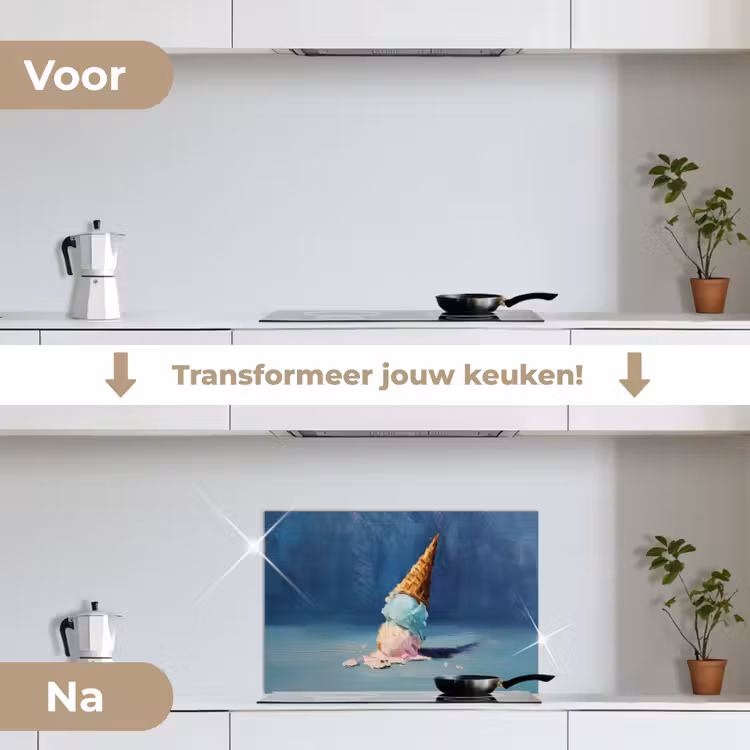 Ijshoorn - Bolletjes - Smelt - Roze keuken achterwand spatscherm klein -voor_na_NL
