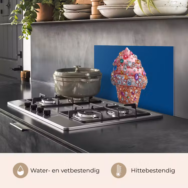 Ijsje - Hoorntje - Steentjes - Blauw keuken achterwand spatscherm klein -usp_NL