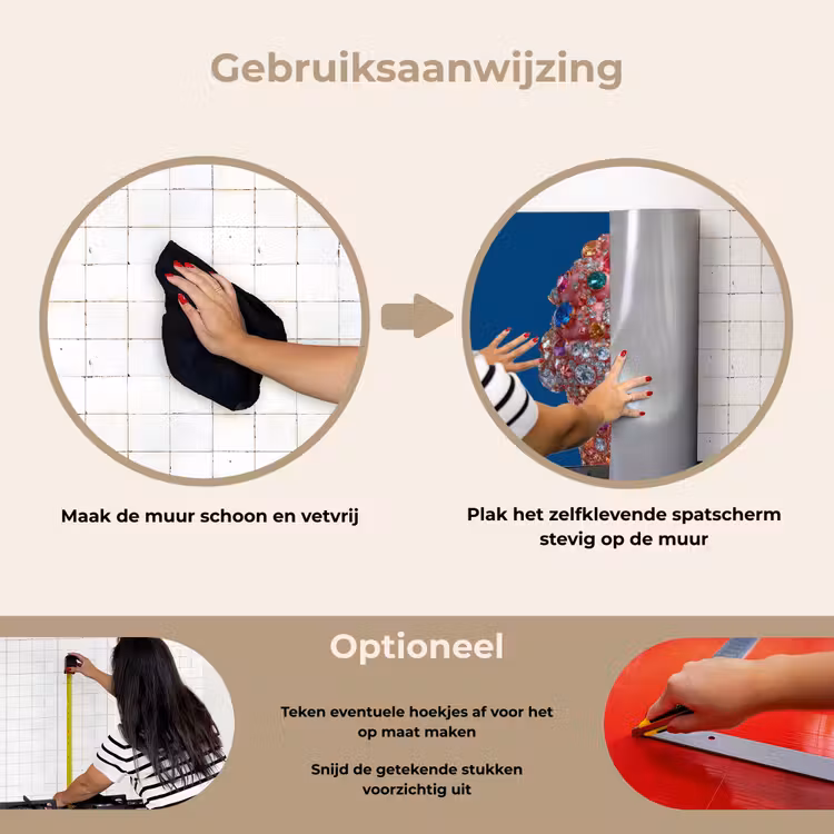 Ijsje - Hoorntje - Steentjes - Blauw keuken achterwand spatscherm klein -gebruiksaanwijzing_NL