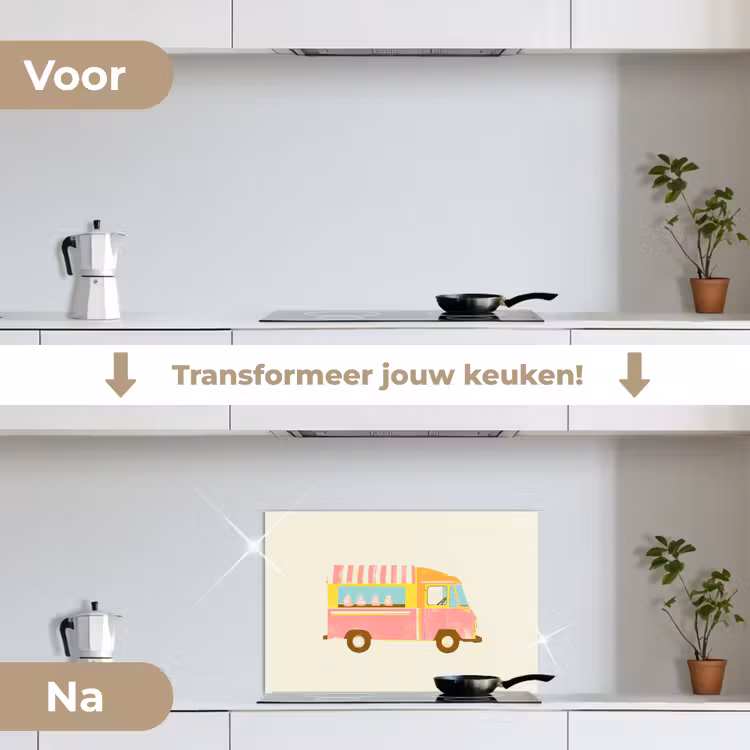 Ijskar - Retro - Softijsjes - Roze keuken achterwand spatscherm klein -voor_na_NL