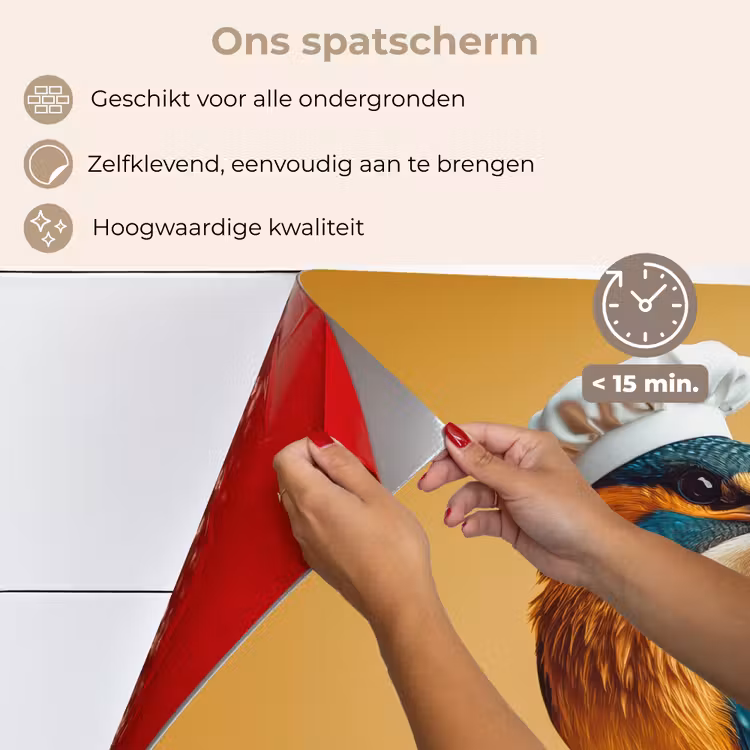 Ijsvogel - Pilaar - Koksmuts - Vogel keuken achterwand spatscherm klein -spatscherm_NL