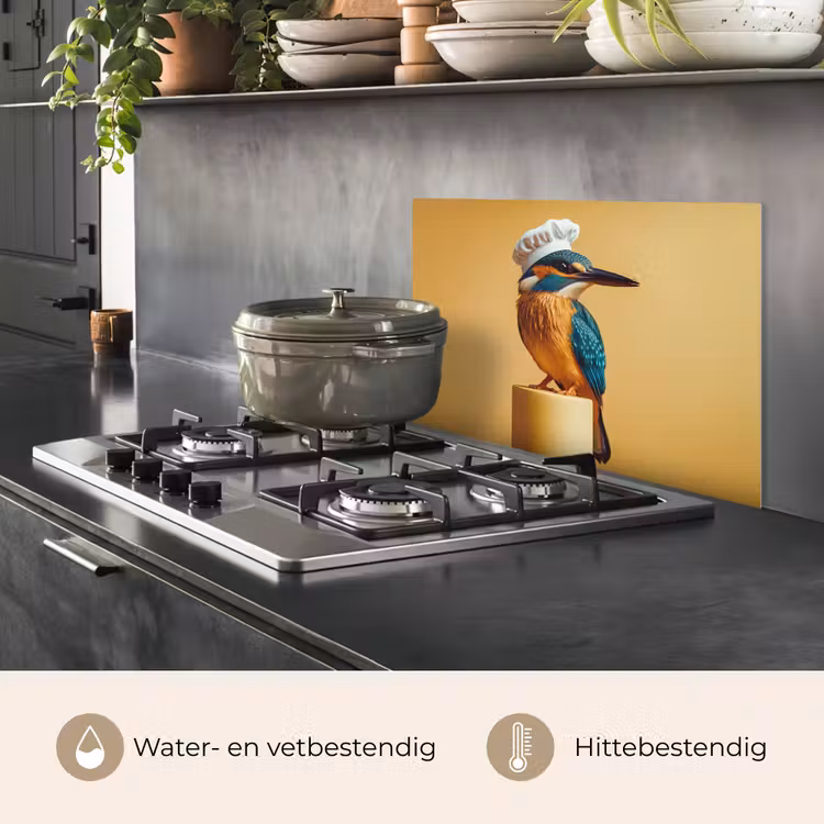 Ijsvogel - Pilaar - Koksmuts - Vogel keuken achterwand spatscherm klein -usp_NL