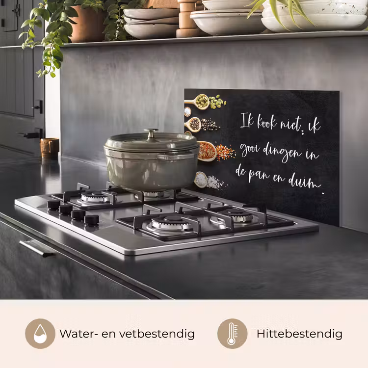 Ik gooi dingen in de pan en duim - Keuken - Quotes - Spreuken - Humor keuken achterwand spatscherm klein -usp_NL