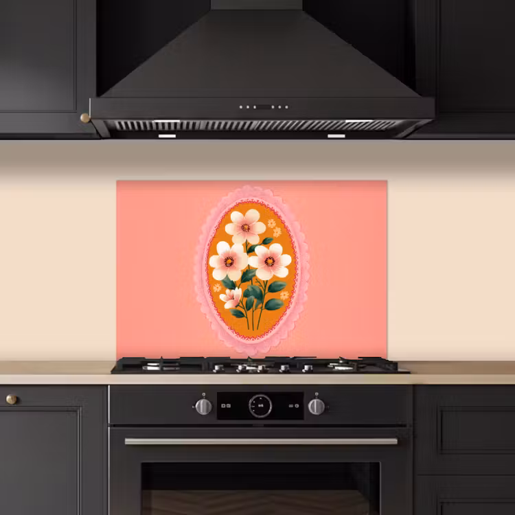 Illustratie - Bloemen - Rand - Roze keuken achterwand spatscherm klein -sfeer1