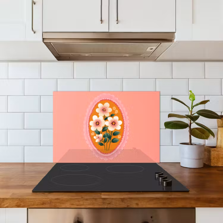 Illustratie - Bloemen - Rand - Roze keuken achterwand spatscherm klein -sfeer2