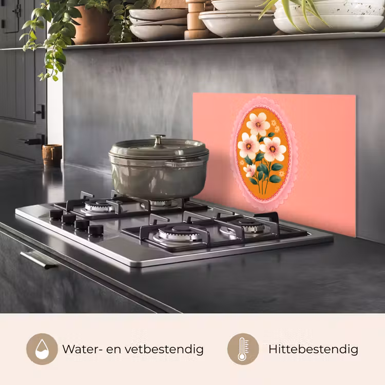Illustratie - Bloemen - Rand - Roze keuken achterwand spatscherm klein -usp_NL