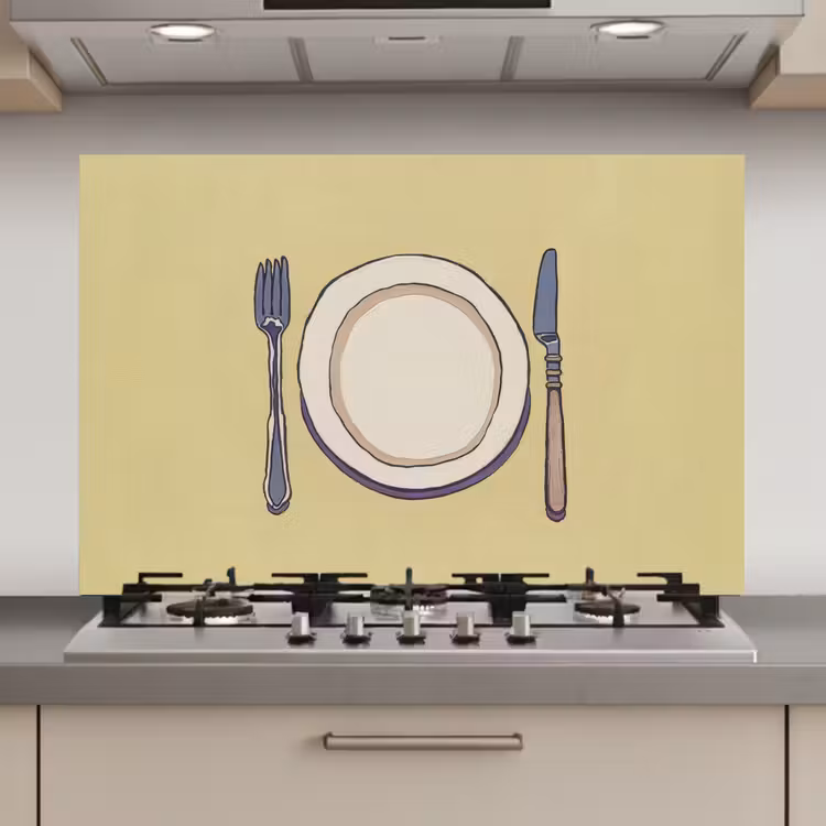 Illustratie - Bord - Bestek - Beige keuken achterwand spatscherm klein -3d_website