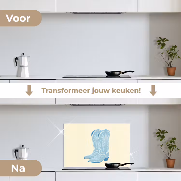Illustratie - Cowboylaarzen - Patroon keuken achterwand spatscherm klein -voor_na_NL