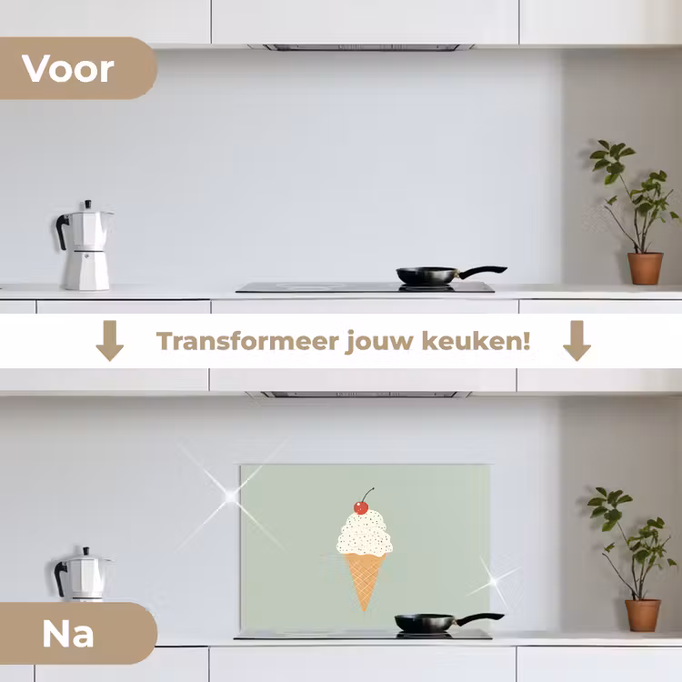 Illustratie - Ijsje - Spikkels - Kers keuken achterwand spatscherm klein -voor_na_NL