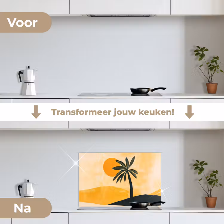 Illustratie - Palmboom - Zon - Heuvels keuken achterwand spatscherm klein -voor_na_NL
