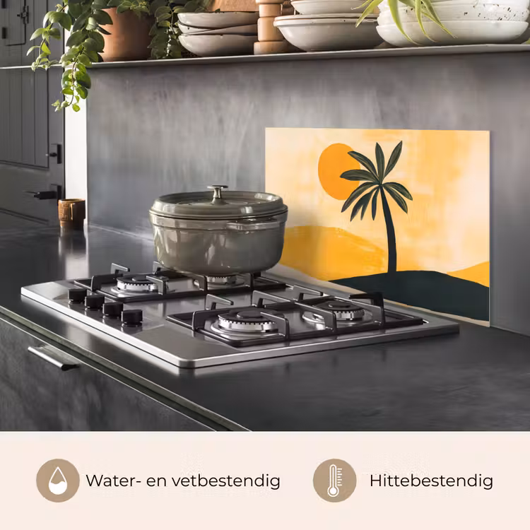 Illustratie - Palmboom - Zon - Heuvels keuken achterwand spatscherm klein -usp_NL
