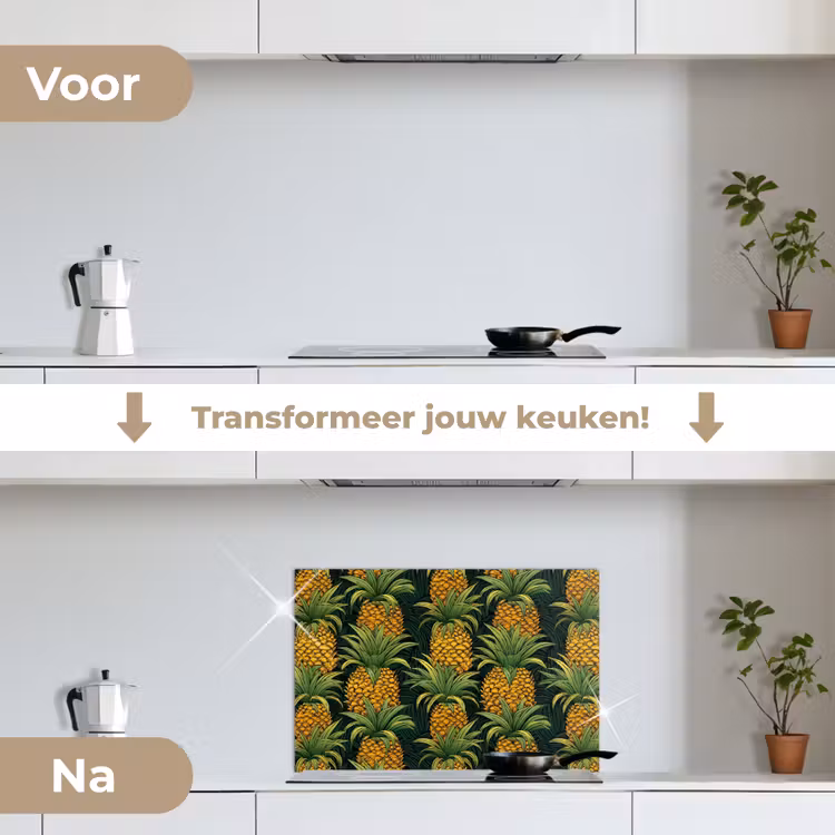 Illustratie - Patroon - Ananas keuken achterwand spatscherm klein 900 -voor_na_NL