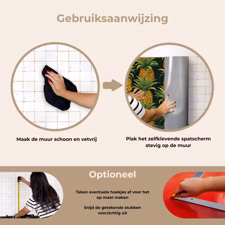 Illustratie - Patroon - Ananas keuken achterwand spatscherm klein 900 -gebruiksaanwijzing_NL