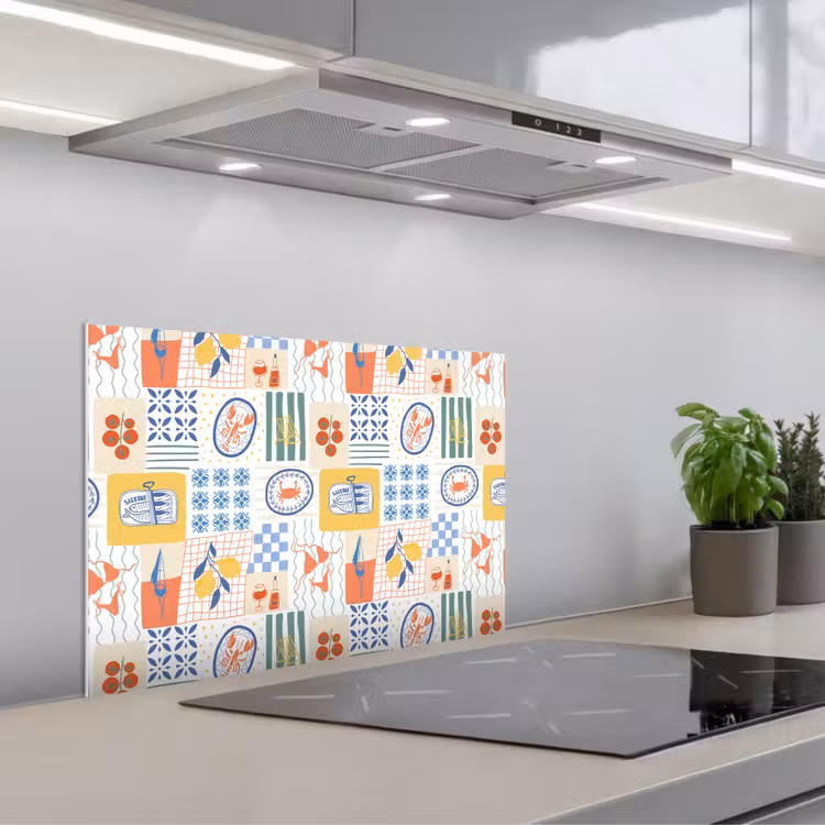 Zee - Sfeer - Mozaïek - Wijn keuken achterwand spatscherm klein 900 -3d_schuin