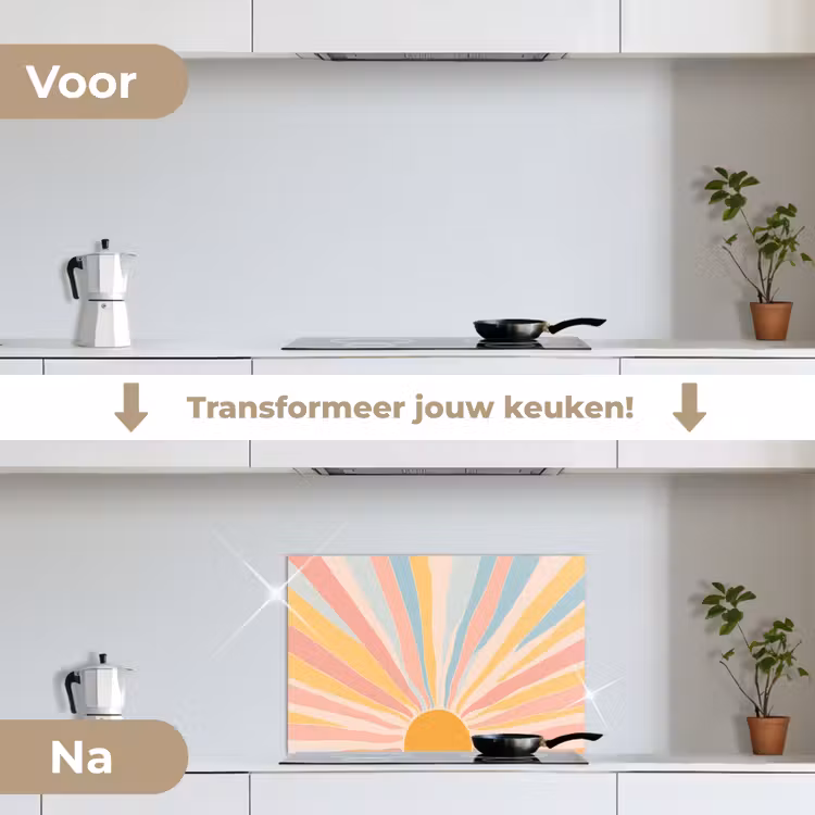 Illustratie - Zon - Pastelkleuren keuken achterwand spatscherm klein -voor_na_NL