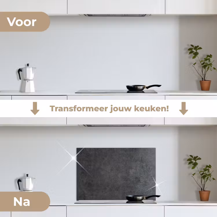 Industrieel - Leisteen - Grijs - Structuur - Beton keuken achterwand spatscherm klein -voor_na_NL