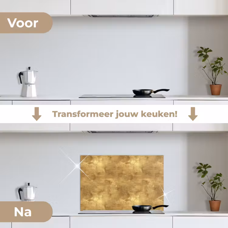 Industrieel - Textuur - Goud keuken achterwand spatscherm klein 900 -voor_na_NL