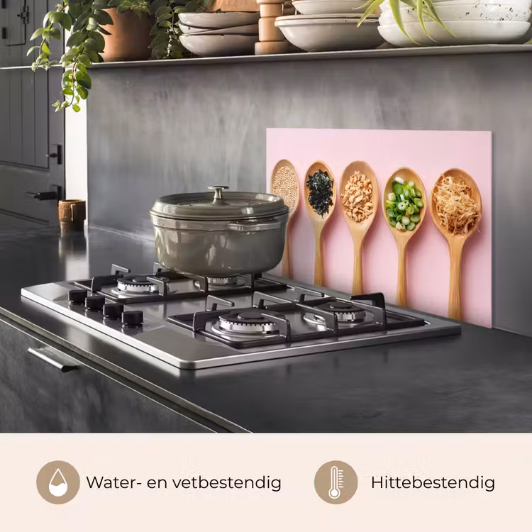 Ingrediënten - Lepels - Hout - Roze keuken achterwand spatscherm klein -usp_NL