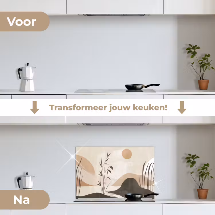 Japandi - Landschap - Beige keuken achterwand spatscherm klein -voor_na_NL