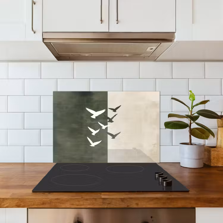 Japandi - Vogel - Groen keuken achterwand spatscherm klein -sfeer2