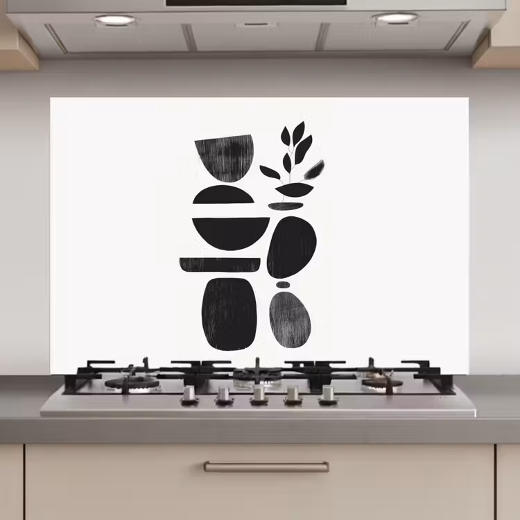 Japandi - Zwart - Abstract keuken achterwand spatscherm klein -3d_website