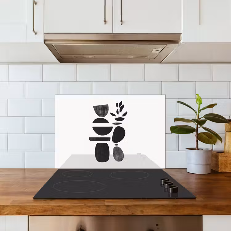 Japandi - Zwart - Abstract keuken achterwand spatscherm klein -sfeer2