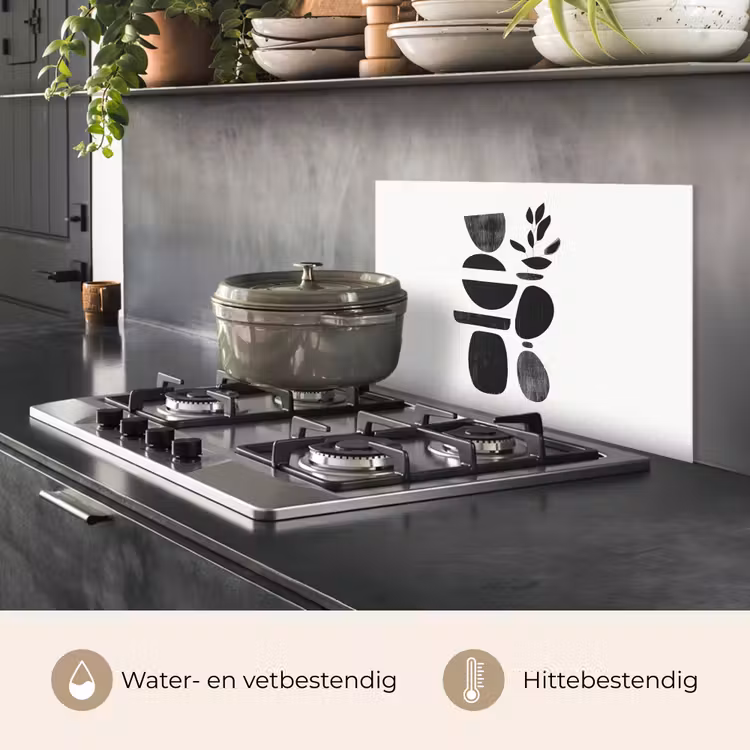 Japandi - Zwart - Abstract keuken achterwand spatscherm klein -usp_NL
