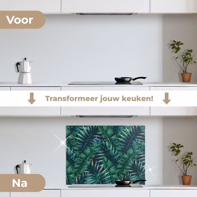 Jungle - Bladeren - Tropical keuken achterwand spatscherm middel -voor_na_NL