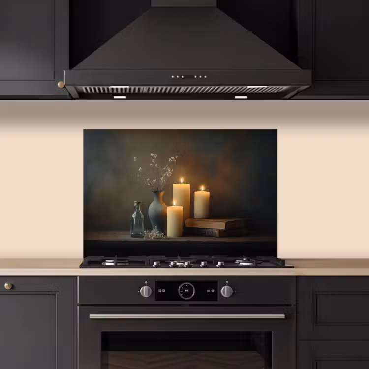 Kaarsen - Stilleven - Rustiek - Boeken keuken achterwand spatscherm klein -sfeer1
