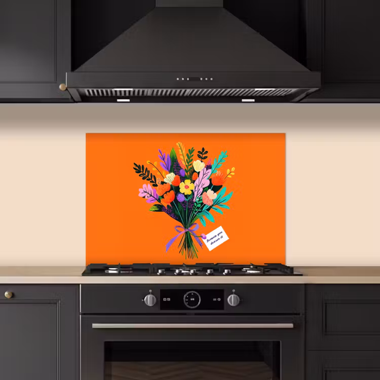 Kaartje - Boeket - Bloemen keuken achterwand spatscherm klein -sfeer1