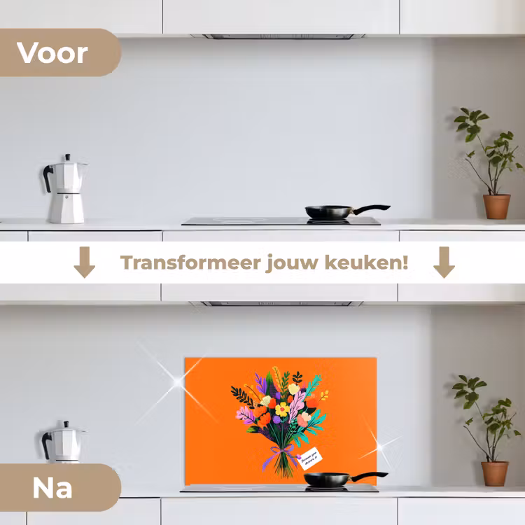 Kaartje - Boeket - Bloemen keuken achterwand spatscherm klein -voor_na_NL