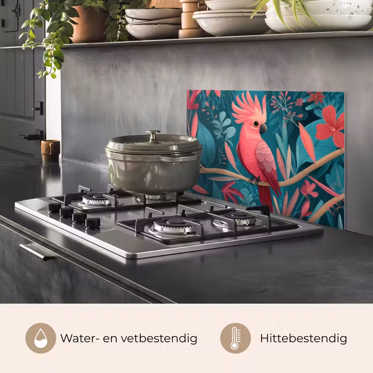 Kaketoe - Tropische bladeren - Tak keuken achterwand spatscherm klein -usp_NL