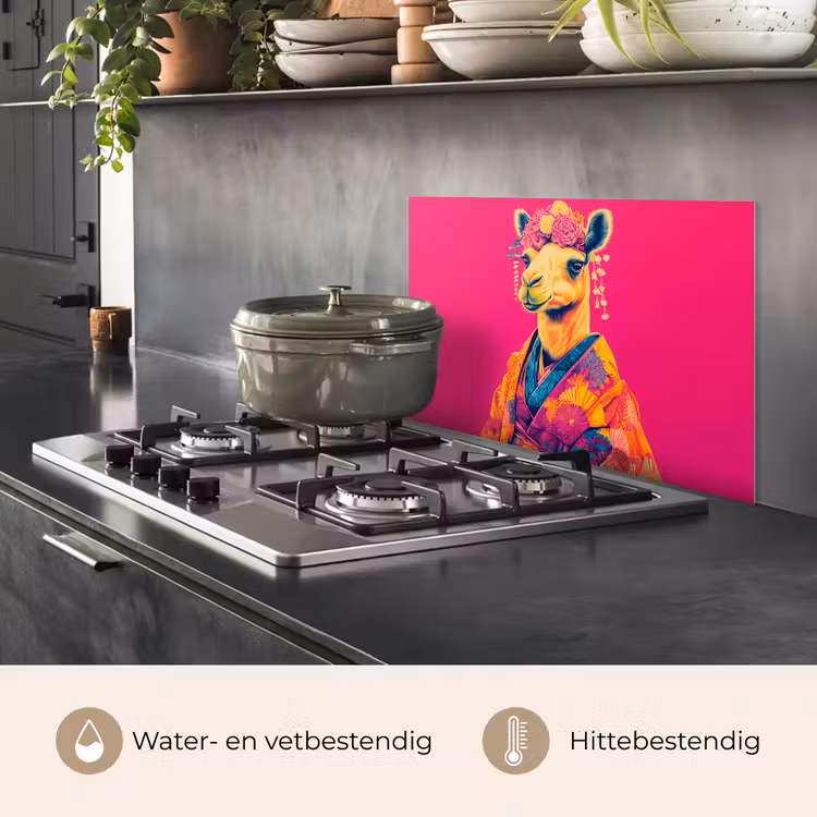 Kameel - Bloemen - Kimono - Waaiers keuken achterwand spatscherm klein -usp_NL