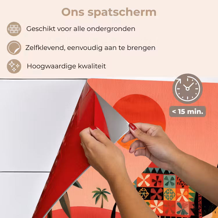 Kameel - Gekleurd tapijt - Duinen - Rode zon keuken achterwand spatscherm klein -spatscherm_NL