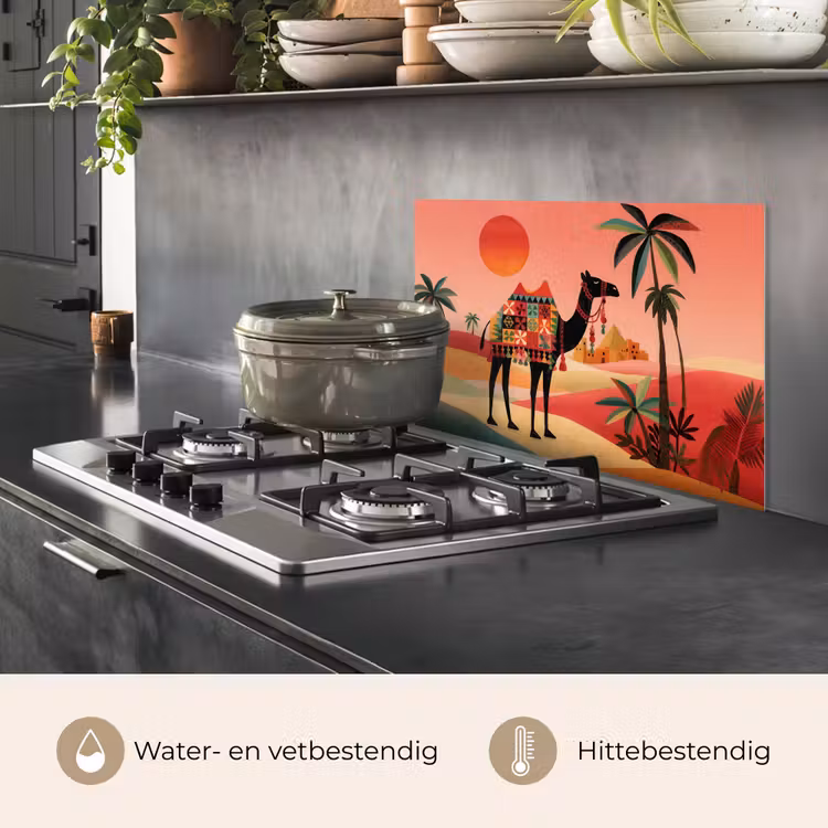 Kameel - Gekleurd tapijt - Duinen - Rode zon keuken achterwand spatscherm klein -usp_NL