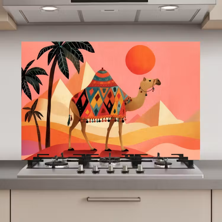 Kameel - Pyramides - Rode zon keuken achterwand spatscherm klein -3d_website