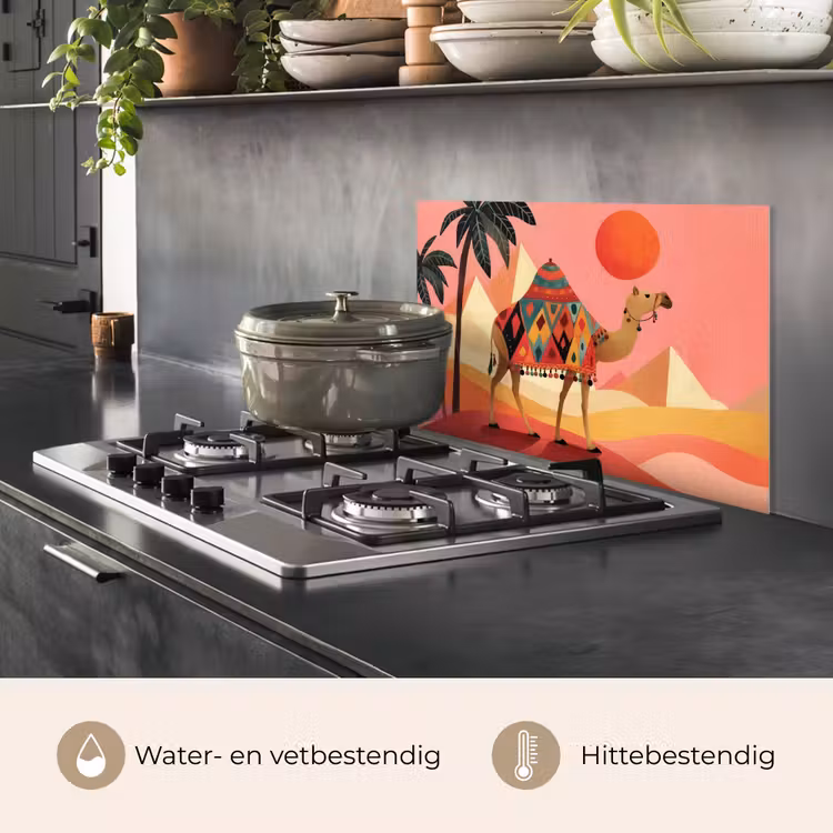 Kameel - Pyramides - Rode zon keuken achterwand spatscherm klein -usp_NL