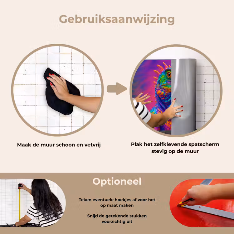 Kameleon - Dieren - Neon - Kleur keuken achterwand spatscherm klein -gebruiksaanwijzing_NL