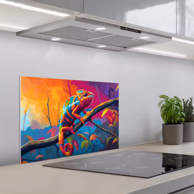 Kameleon - Tak - Gestreept - Bladeren keuken achterwand spatscherm klein -3d_schuin